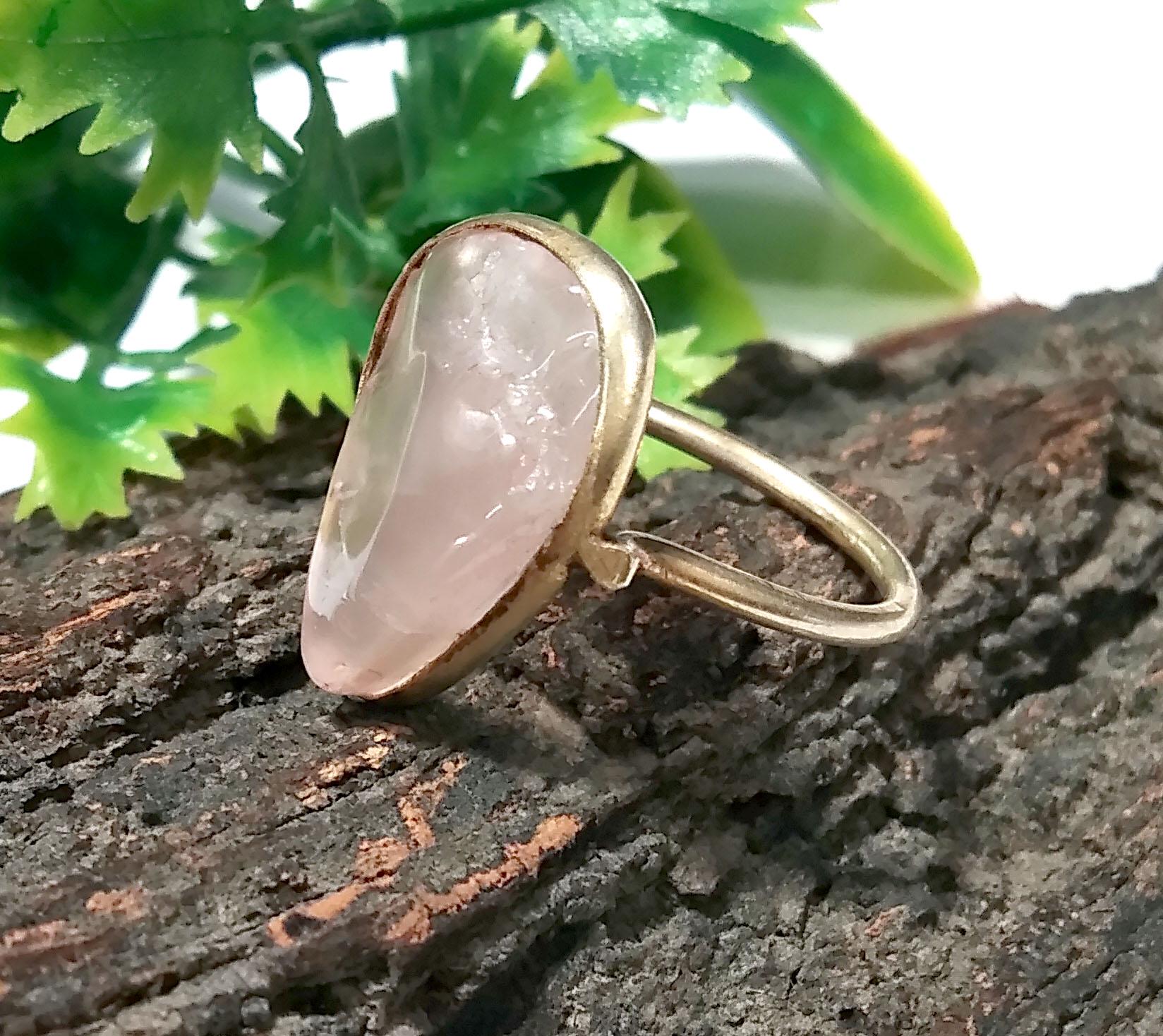Rose Quartz  Gemstone Ring, 925 Sterling Silver Gold Plated Ring, Rose Quartz Stone Size 19x12mm Handmade Statement Gift Birthday Ring